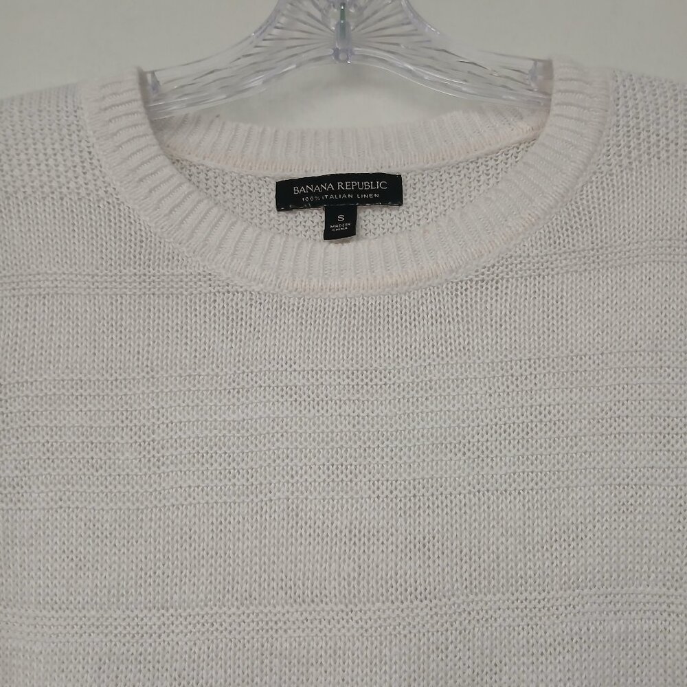 White 100% Italian Linen Crewneck Short Sleeve Breathable Sweater Sz S